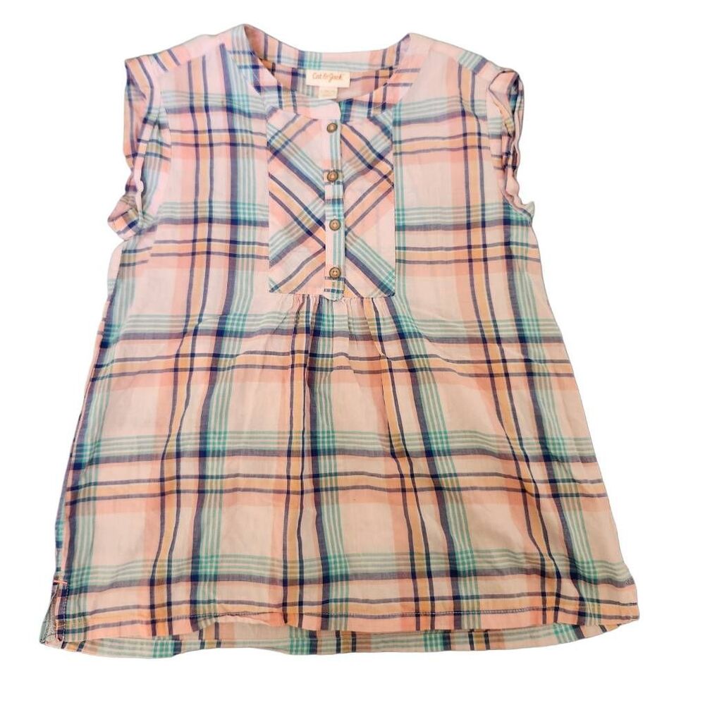 Cat & Jack L 10-12 girls plaid short sleeve casual summer blouse